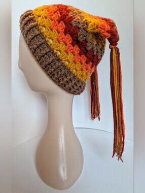 NEW, Crochet granny cat beanie with tassels, handmade